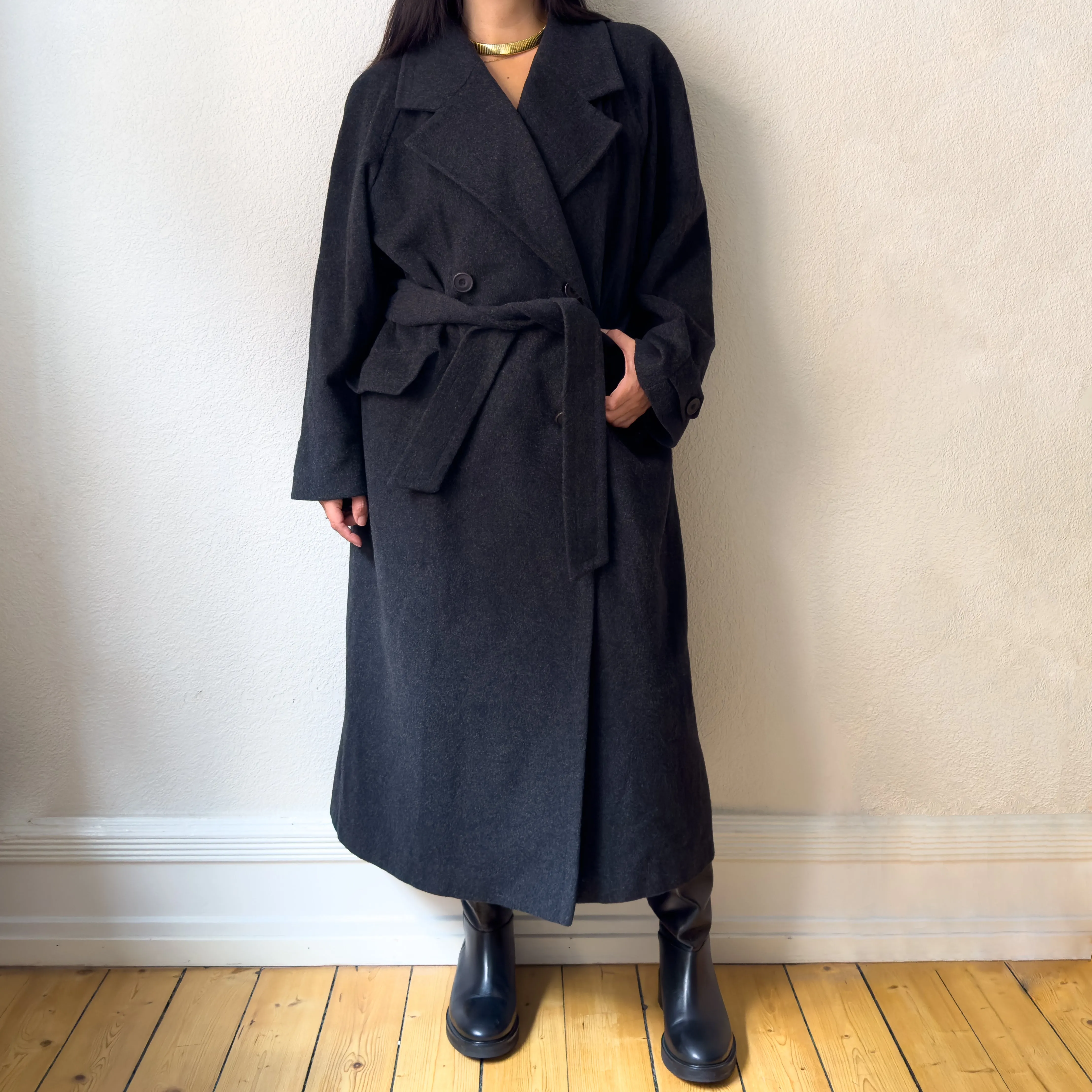Vintage GreyMelange Wool Coat - size L-XL