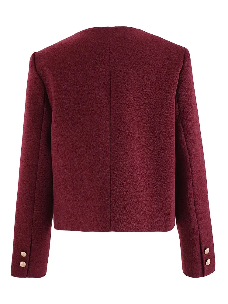 Wenkouban-Winter outfits Christmas Round Neck Loose Metal Button Short Office Blazer