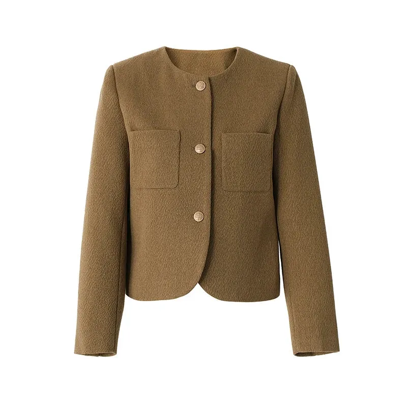 Wenkouban-Winter outfits Christmas Round Neck Loose Metal Button Short Office Blazer