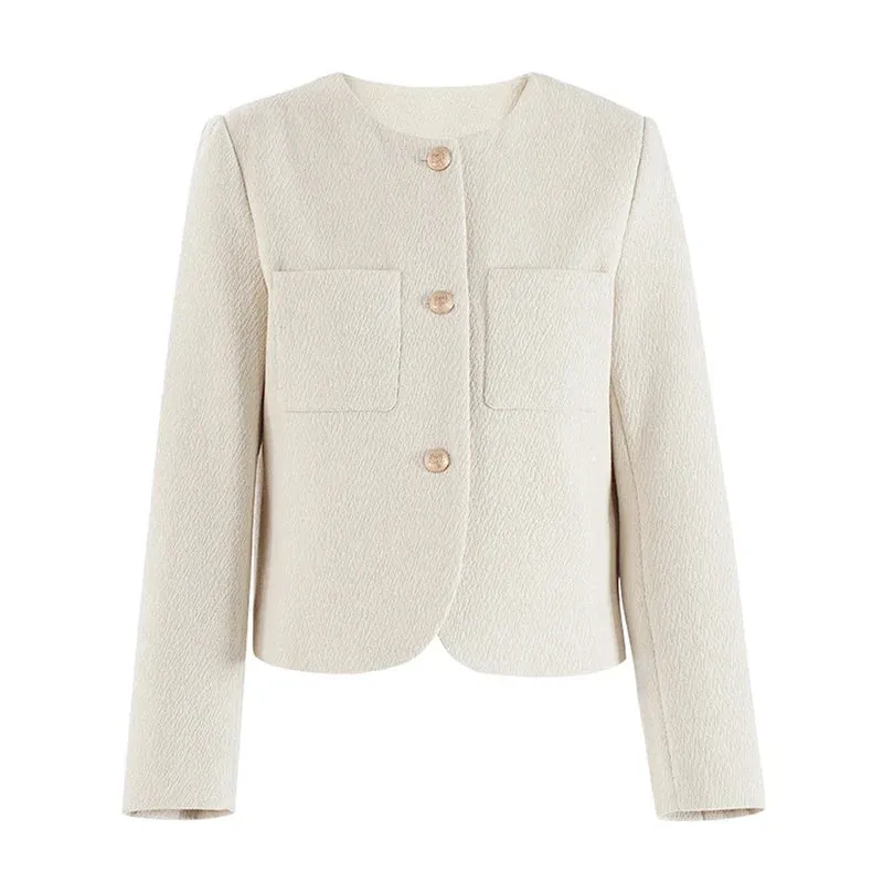 Wenkouban-Winter outfits Christmas Round Neck Loose Metal Button Short Office Blazer