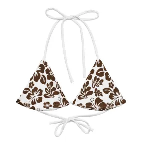 White and Brown Hawaiian Flowers String Bikini Top