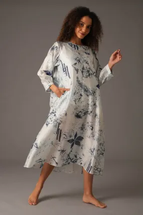 White Printed Flared Midi Dress