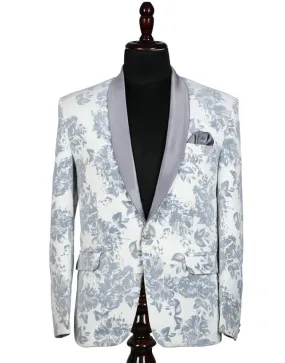 White Printed Tuxedo Blazer