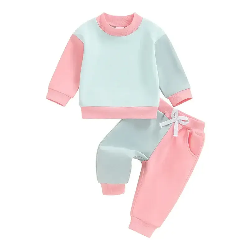 Winter Toddler Girls Contrast Color Long Sleeve Sweatshirt-Pants