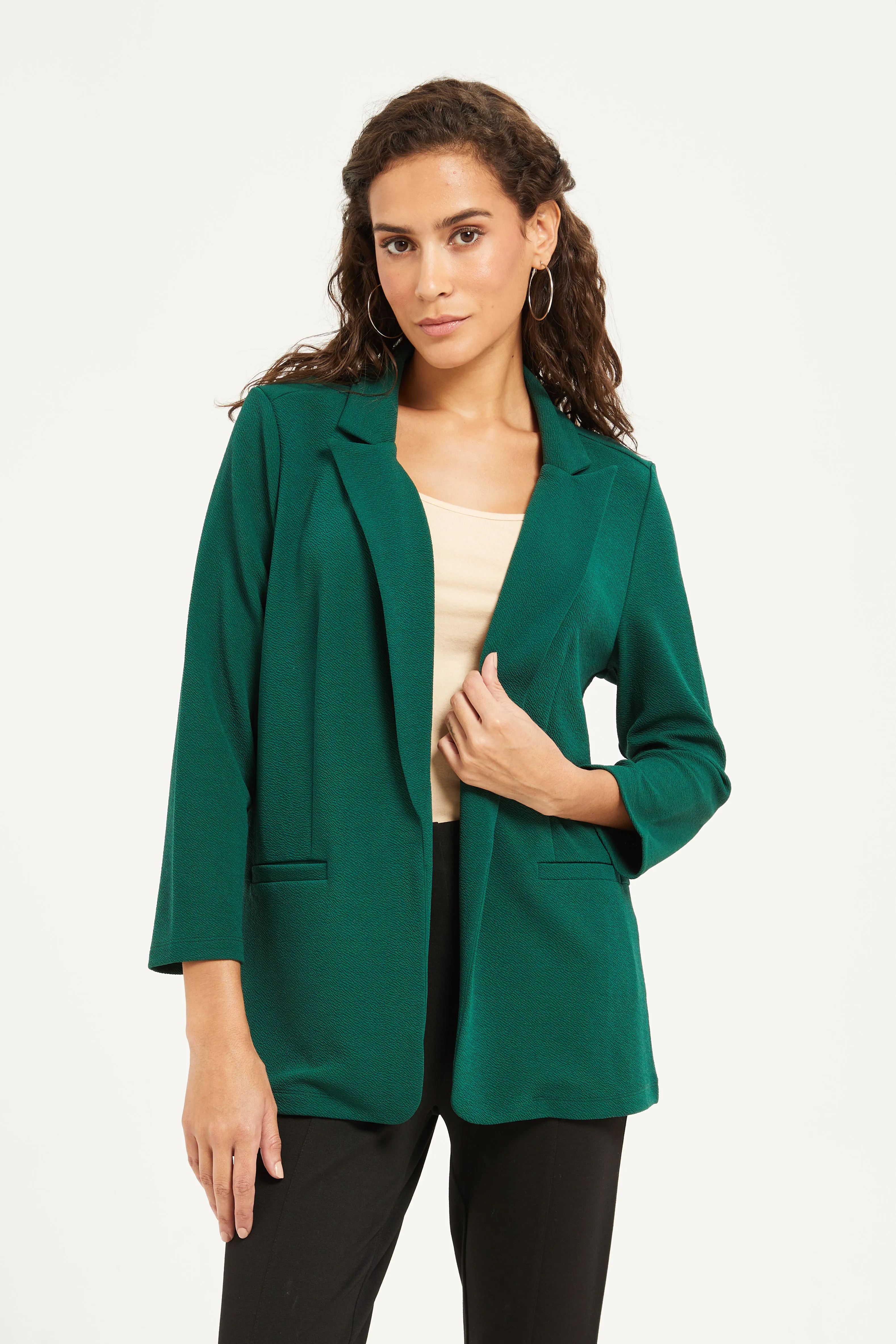 Women Bottle Green Welt Pocket Blazer