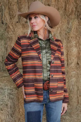 Women's Boyfriend Fit Stripe Blazer - Brown/Yellow/Orange - (CWJ7494001)