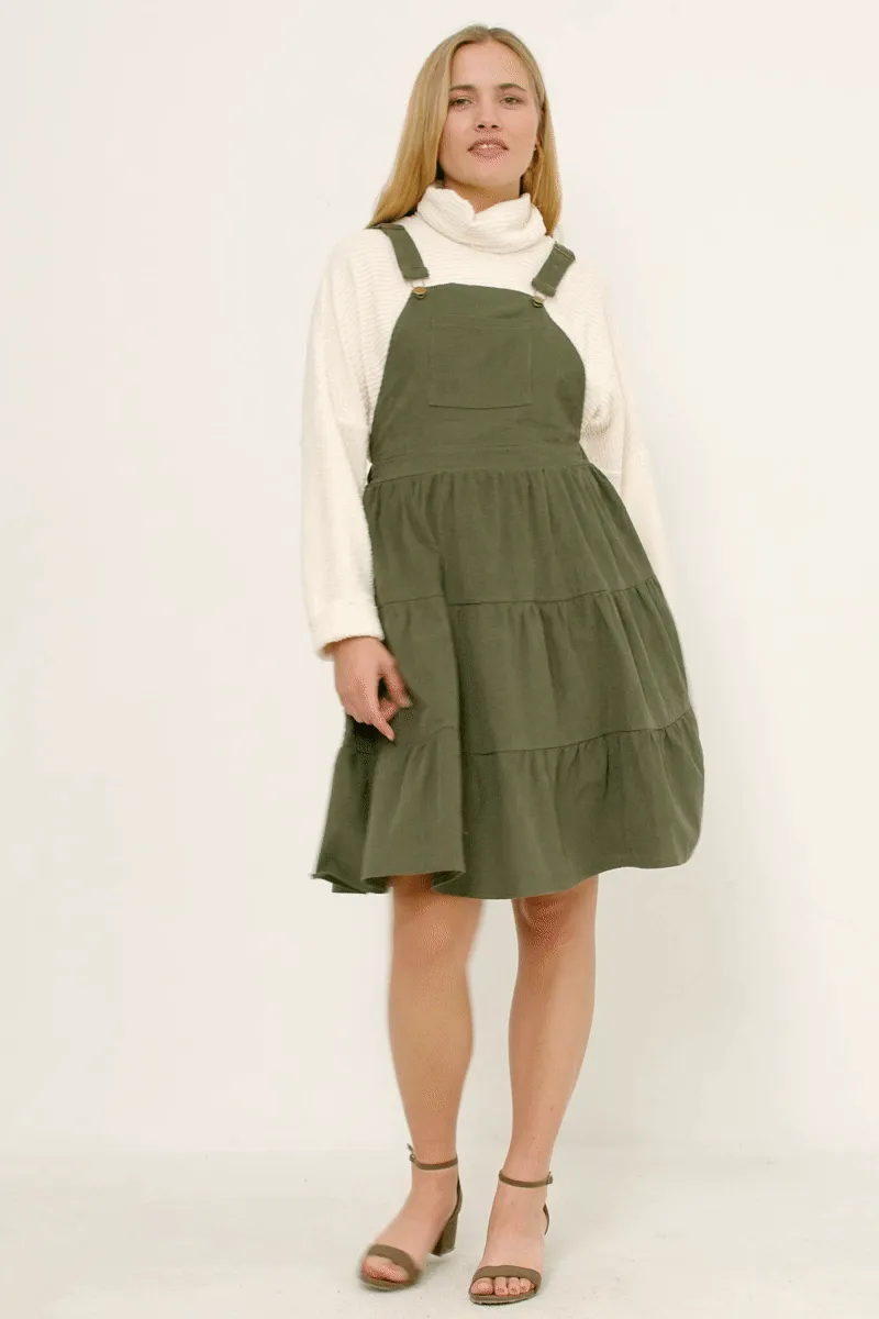 Womens Corduroy Tiered Overall Dress