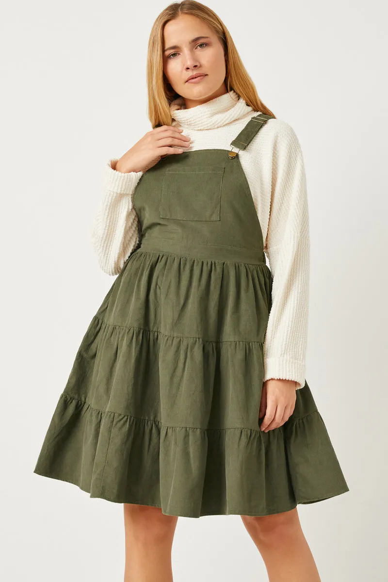Womens Corduroy Tiered Overall Dress