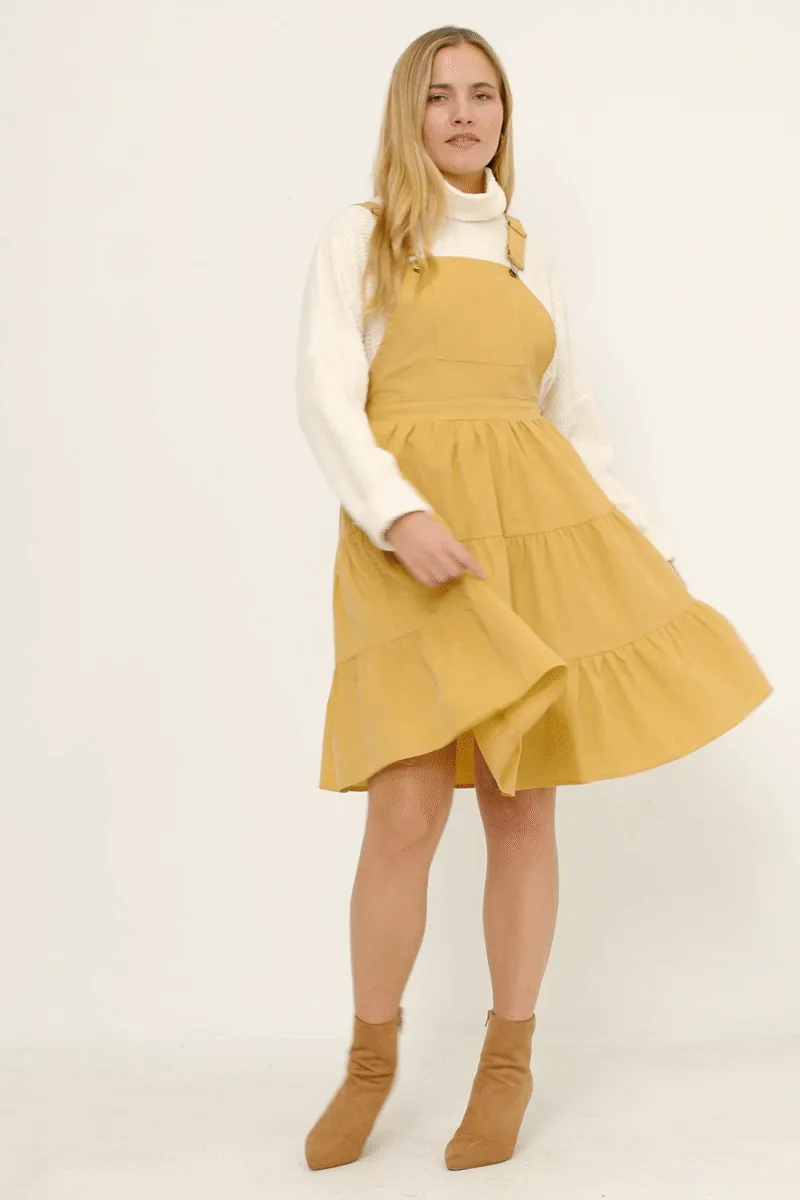 Womens Corduroy Tiered Overall Dress