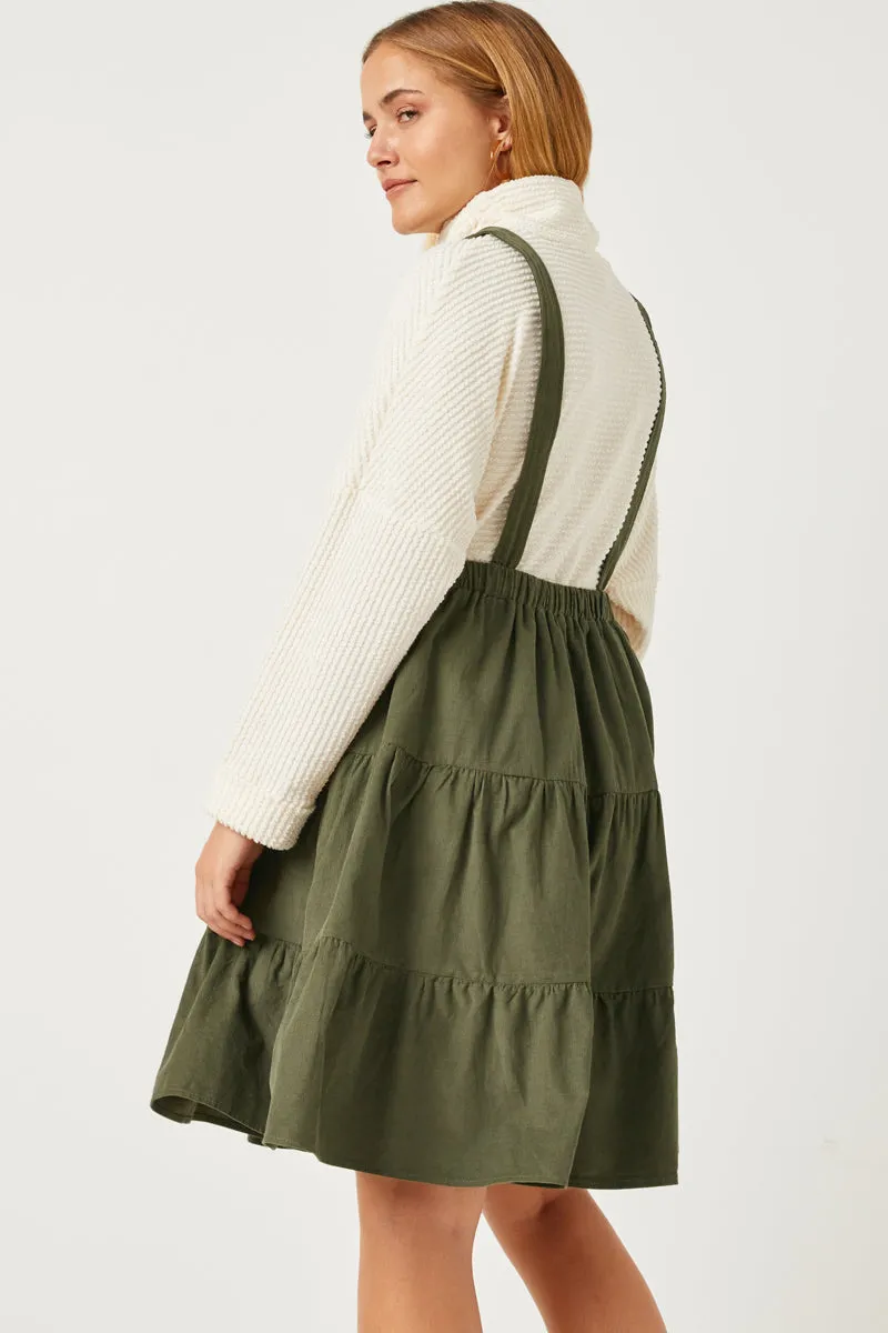 Womens Corduroy Tiered Overall Dress