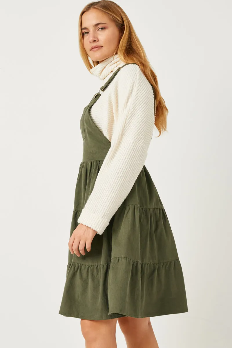 Womens Corduroy Tiered Overall Dress