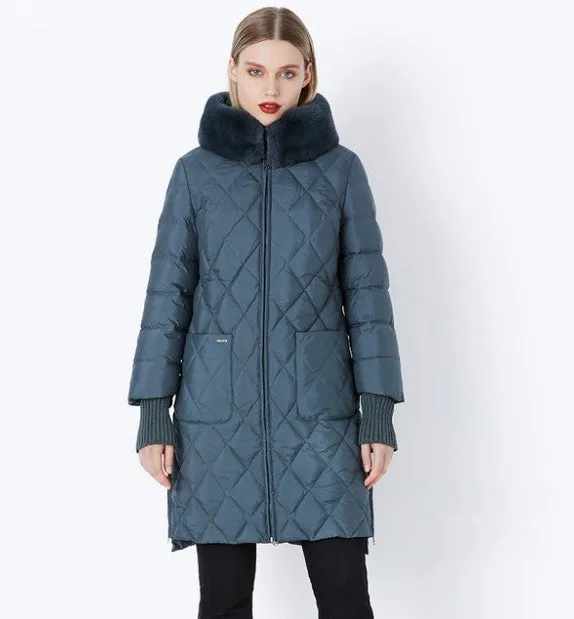Women's Winter Hooded Cotton-Padded Down Coat With Fur Collar