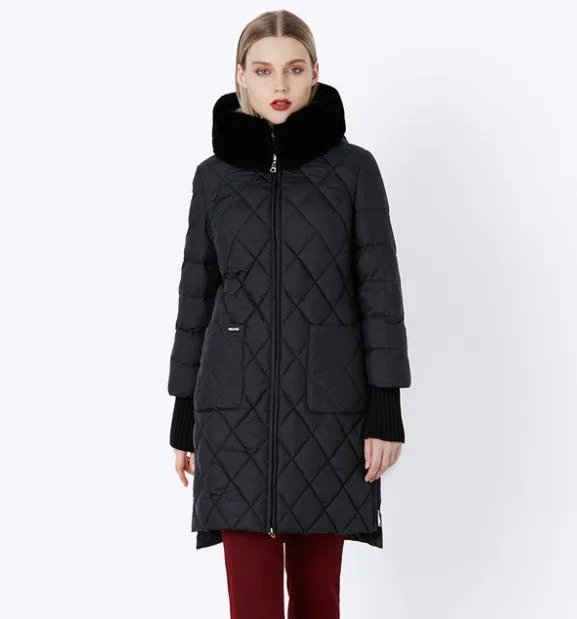 Women's Winter Hooded Cotton-Padded Down Coat With Fur Collar