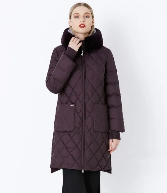 Women's Winter Hooded Cotton-Padded Down Coat With Fur Collar