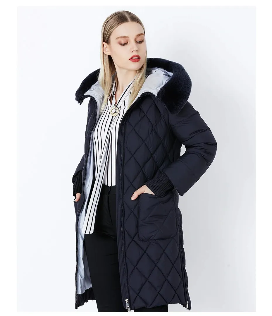 Women's Winter Hooded Cotton-Padded Down Coat With Fur Collar