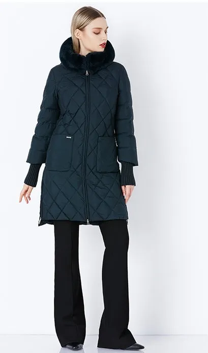 Women's Winter Hooded Cotton-Padded Down Coat With Fur Collar
