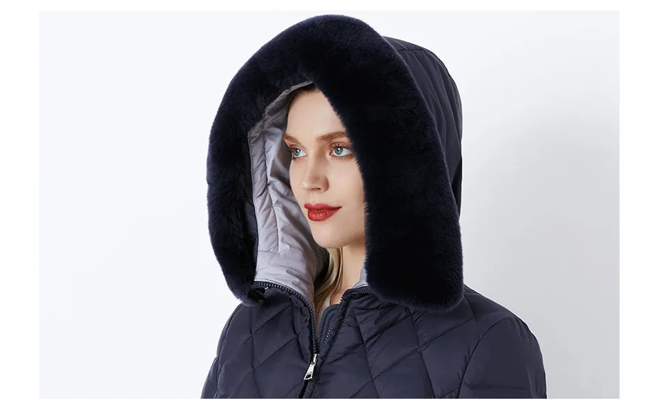 Women's Winter Hooded Cotton-Padded Down Coat With Fur Collar