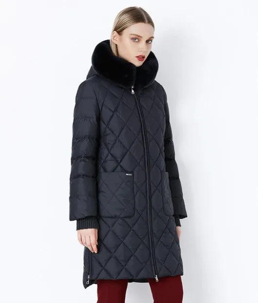 Women's Winter Hooded Cotton-Padded Down Coat With Fur Collar