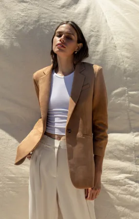 Z SUPPLY SANDELLE FAUX SUEDE BLAZER IN CAMEL BROWN