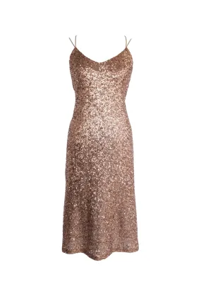 ZARA Women's nude pink metallic midi sequin slip dress, M