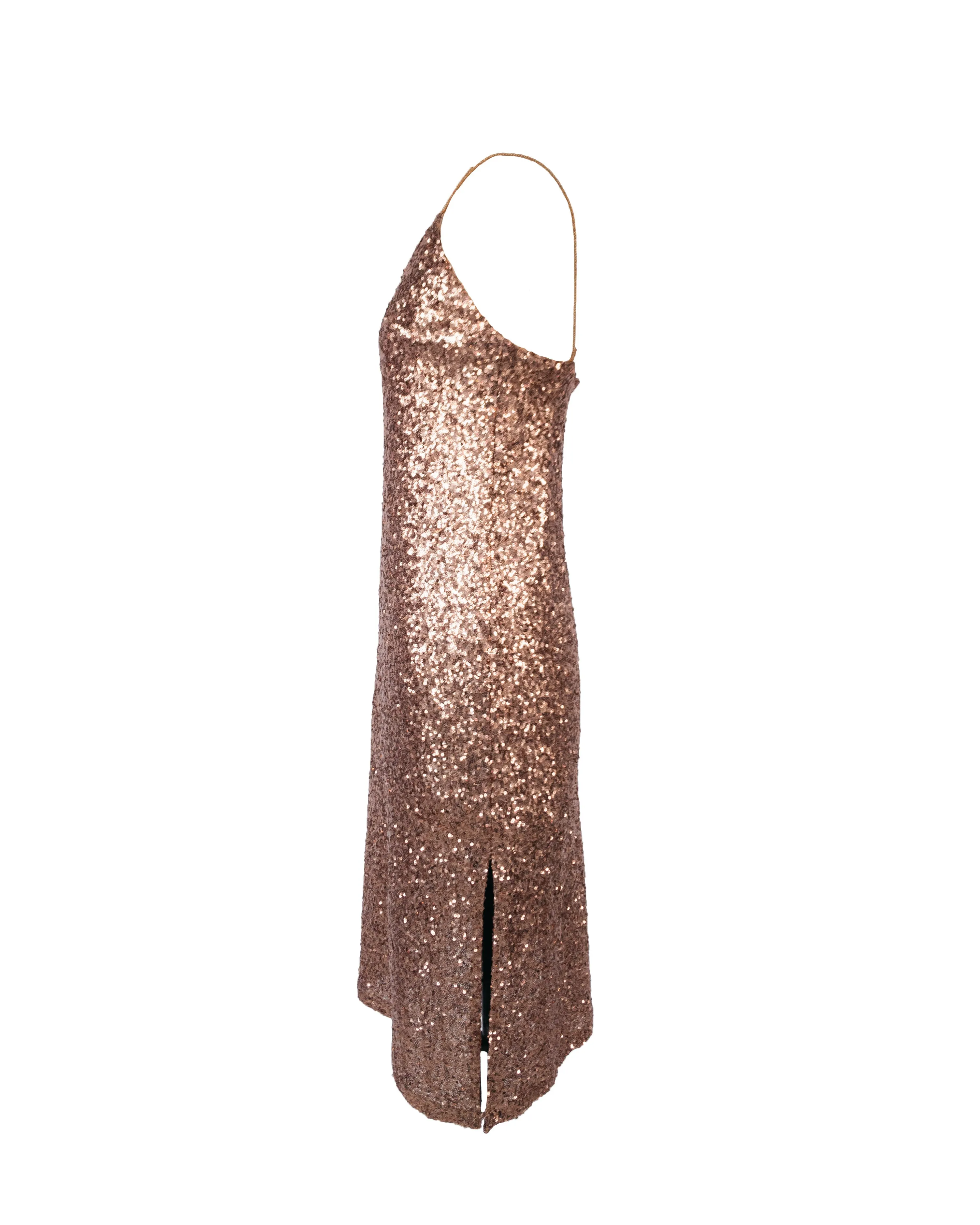 ZARA Women's nude pink metallic midi sequin slip dress, M